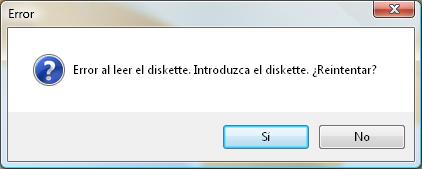 Error al leer el diskette. Introduzca el diskette