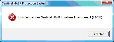 Unable to access Sentinel HASP Run-time Environment H0033