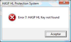 Error 7 HASP HL key not found