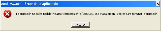La aplicación no se ha podido inicializar correctamente (0xc0000135)